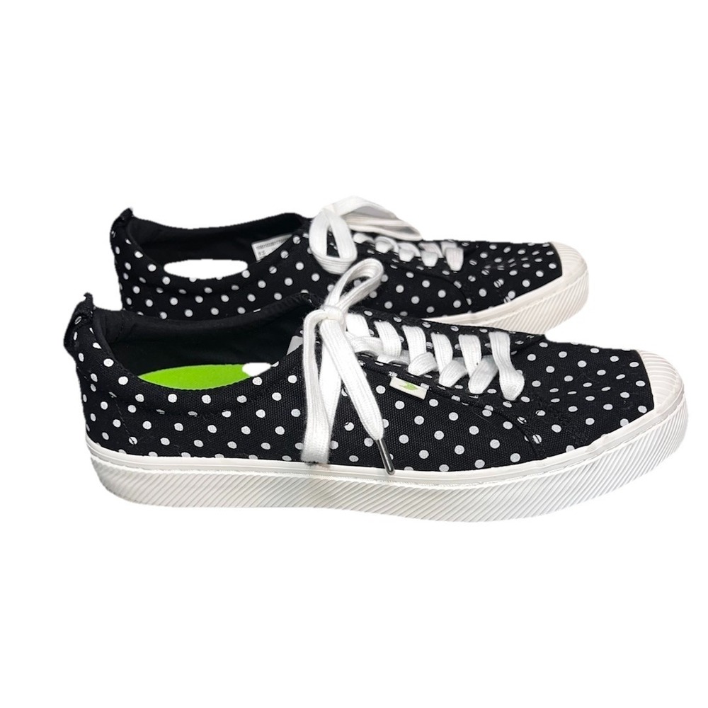 Cariuma Unisex Womens 11 Men 9.5 Black White Polka Dot Canvas Lace Up Sneaker